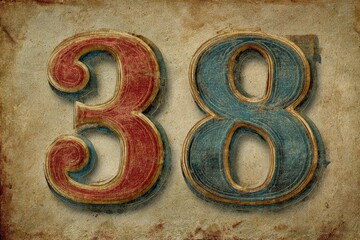 Vintage Style Hand-Painted Numbers 38 with Artistic Background