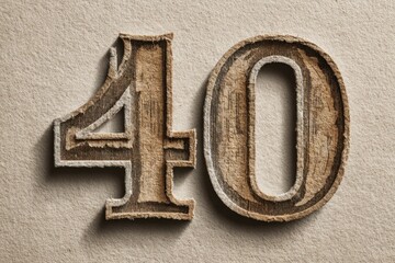 Vintage Wooden Numbers 4 and 0 on Textured Background for Design