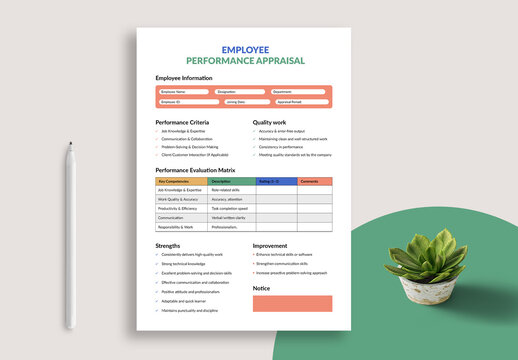 Employee Performance Appraisal Form Layout
