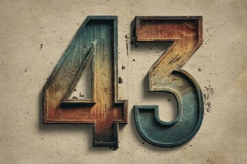 Vintage Styled Number 43 on Textured Background with Distressed Look