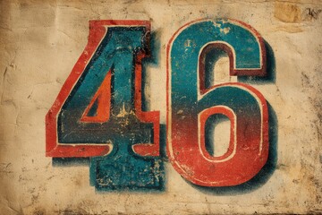 Vintage Signage with Distressed Number Forty-Six in Blue and Red