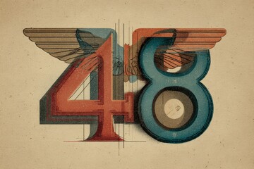 Vintage Style Graphic Design with Number 48 and Wing Elements