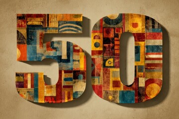 Colorful Vintage 50 with Abstract Design on Textured Background