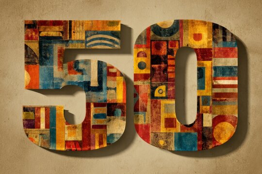 Colorful Vintage 50 with Abstract Design on Textured Background - Powered by Adobe