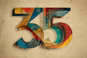 Colorful Grunge Number 35 Design with Vintage Texture Background