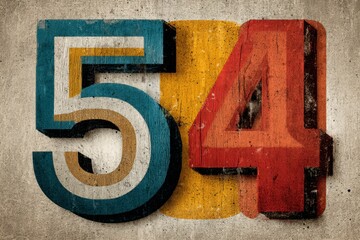 Vintage Style Number Artwork Featuring Bold Colorful Digits 54