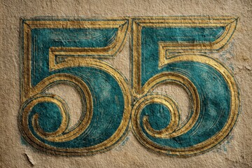Vintage Number 55 Illustration with Decorative Swirls and Texture