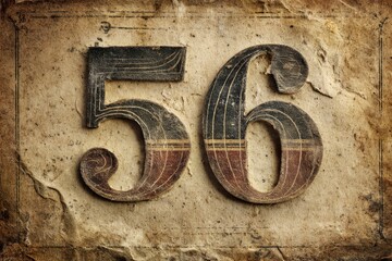 Vintage Weathered Number 56 on Rustic Textured Background