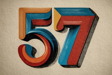 Colorful Vintage Style Number 57 with Retro Texture and Design