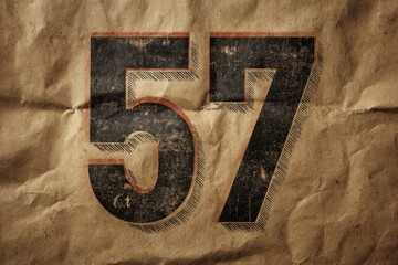 Vintage Number 57 on Rustic Crumpled Paper Background Texture
