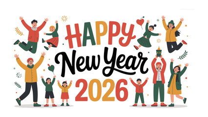 Celebrating the Future: A vibrant festive illustration, capturing the exuberant energy of a group anticipating the New Year.