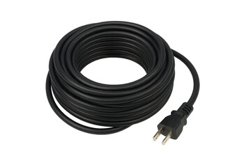 Fototapeta premium Black coiled power cable with electrical plug providing important electricity connection and energy supply