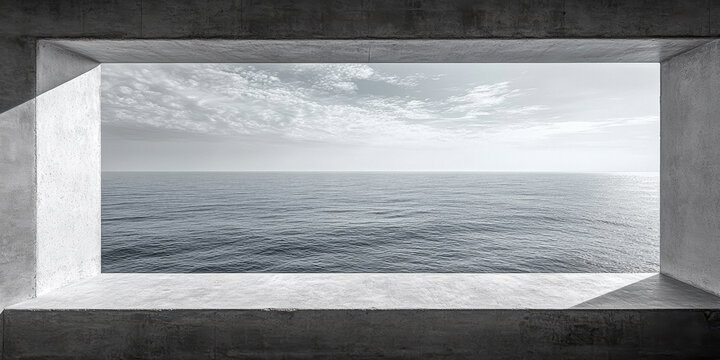 Ocean view from a modern concrete structure at twilight revealing a calm sea under cloudy skies