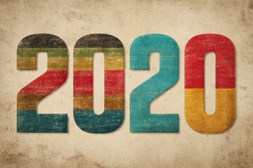 Vintage Art Style Textured Numbers for Year 2020 Design