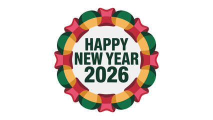 New Year 2026: A vibrant and colorful design wishing all the best for a happy new year. Adorned with a celebratory wreath.