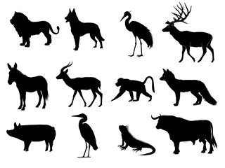 Silhouette of various wild animals, vector illustration, used for illustration work