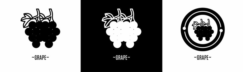 Grape logo set. Collection of black and white logos. Stock vector