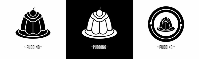 Pudding icon set. Collection of black logos. Stock vector