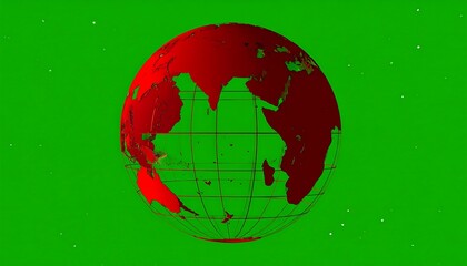 A red earth globe rotates against a vibrant green screen