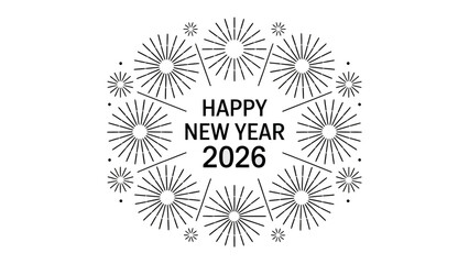 Happy New Year 2026: A festive graphic design, with bursts and circular display, for the celebration of the new year, filled with hope and aspirations.