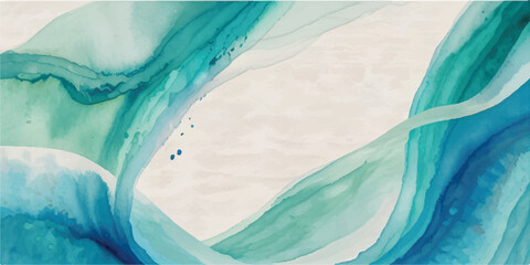 Abstract watercolor painting with flowing teal and blue lines creating a fluid and calming background perfect for artistic designs