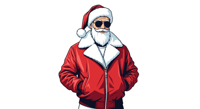 Stylish Santa Claus wearing sunglasses and a red jacket, looking cool and modern.