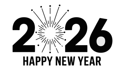 New Year Celebration: A minimalist graphic of 2026 HAPPY NEW YEAR expresses anticipation for the upcoming year, a time of fresh beginnings and resolutions.