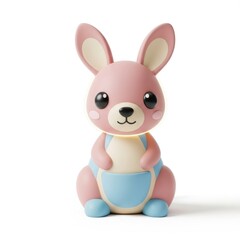 Obraz premium Cute pink kangaroo toy with a blue pouch, isolated on white. Children toy concept.