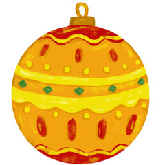 Cute red golden colorful watercolor crayon christmas xmas ball lights holiday greeting card element clipart kids hand drawn illustration design sticker png isolated