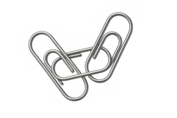 Interlinked metal paper clips creating a concept of connection, office, education, business, and teamwork on transparent background