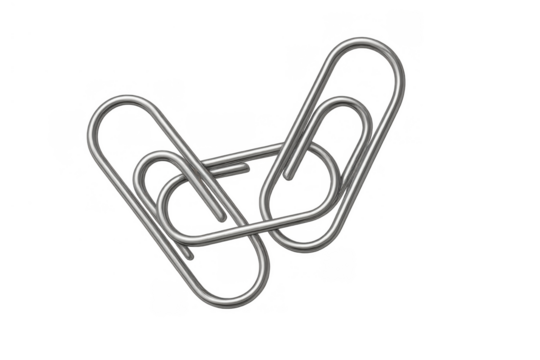 Interlinked metal paper clips creating a concept of connection, office, education, business, and teamwork on transparent background