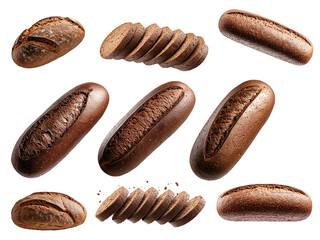 Set of Chocolate Pumpernickel bread loaf, isolated on white transparent background, concept of delicious dessert