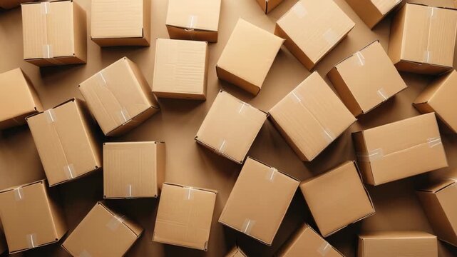 Multiple cardboard boxes on beige background