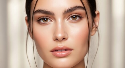 Fototapeta premium Close-up portrait of a young woman with natural makeup and dark hair