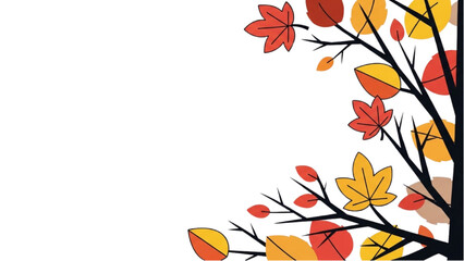 Fototapeta premium Autumn Leaves Illustration Vibrant Fall Foliage with Branches on a White Background