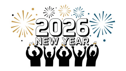 2026 New Year Celebration: A vibrant and celebratory illustration of the upcoming year, featuring fireworks, cheers and a lively gathering celebrating the dawn of 2026.