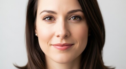 Obraz premium Close-up portrait of a smiling young woman with natural makeup and