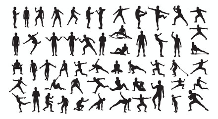 Naklejka premium Collection of Human Silhouettes in Various Poses for Fitness, Exercise, and Movement Concepts, perfect for Design