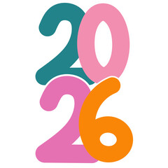 A colorful and vibrant illustration of the year 2026, featuring modern shapes and bold graphic elements. Perfect for posters, celebrations, New Year themes, banners, and digital designs.