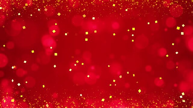 赤　紙吹雪　キラキラ　ループ動画　豪華　高級感　玉ボケ　パーティクル　おしゃれ　抽象的　年賀　正月　Sparkling festive red.Abstract bokeh lights and confetti.Christmas,New Year,Wedding.Loop video.