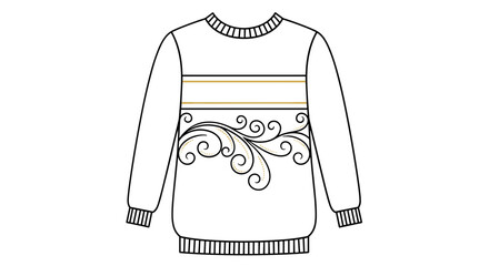 Sweater design, artistic illustration: A simple illustration shows a design of a sweater with floral ornament, ideal for design concepts. 
