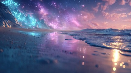 Magical Beach Sunset With Glowing Stars