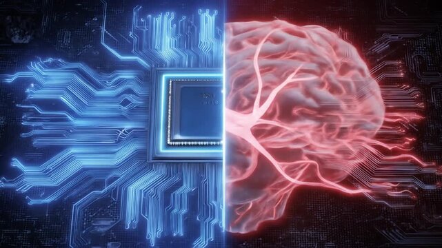 Artificial intelligence conceptual representation of human brain and computer chip