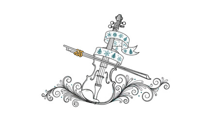 Musical Serenade: A delicate illustration captures the grace of music with an elegant violin gracefully adorned with a ribbon and embellishments. The image evokes a sense of tranquility.