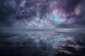 Night Sky Reflection On Calm Beach Waters