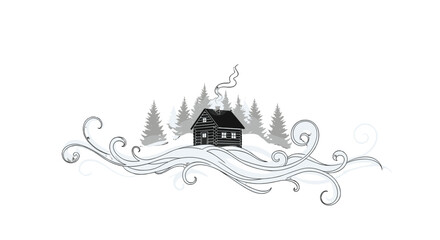 Cozy Cabin in Winter Wonderland: A charming cabin nestles amidst a snow-covered landscape, smoke curling gracefully from its chimney, evoking warmth and serenity in the heart of winter.