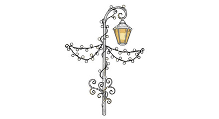 Vintage Lantern Post: A charming vintage lantern post, adorned with delicate fairy lights, radiating a warm, inviting glow, evokes a sense of nostalgia.