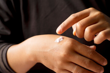 Close Up of Hand Care with Moisturizing Cream