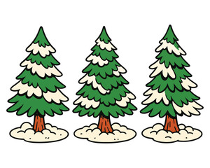 A set of festive green Christmas tree illustrations for winter holiday season decoration