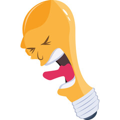 Orange Light Bulb Character With Expressive Face Screaming And Sticking Out Tongue On Transparent Background